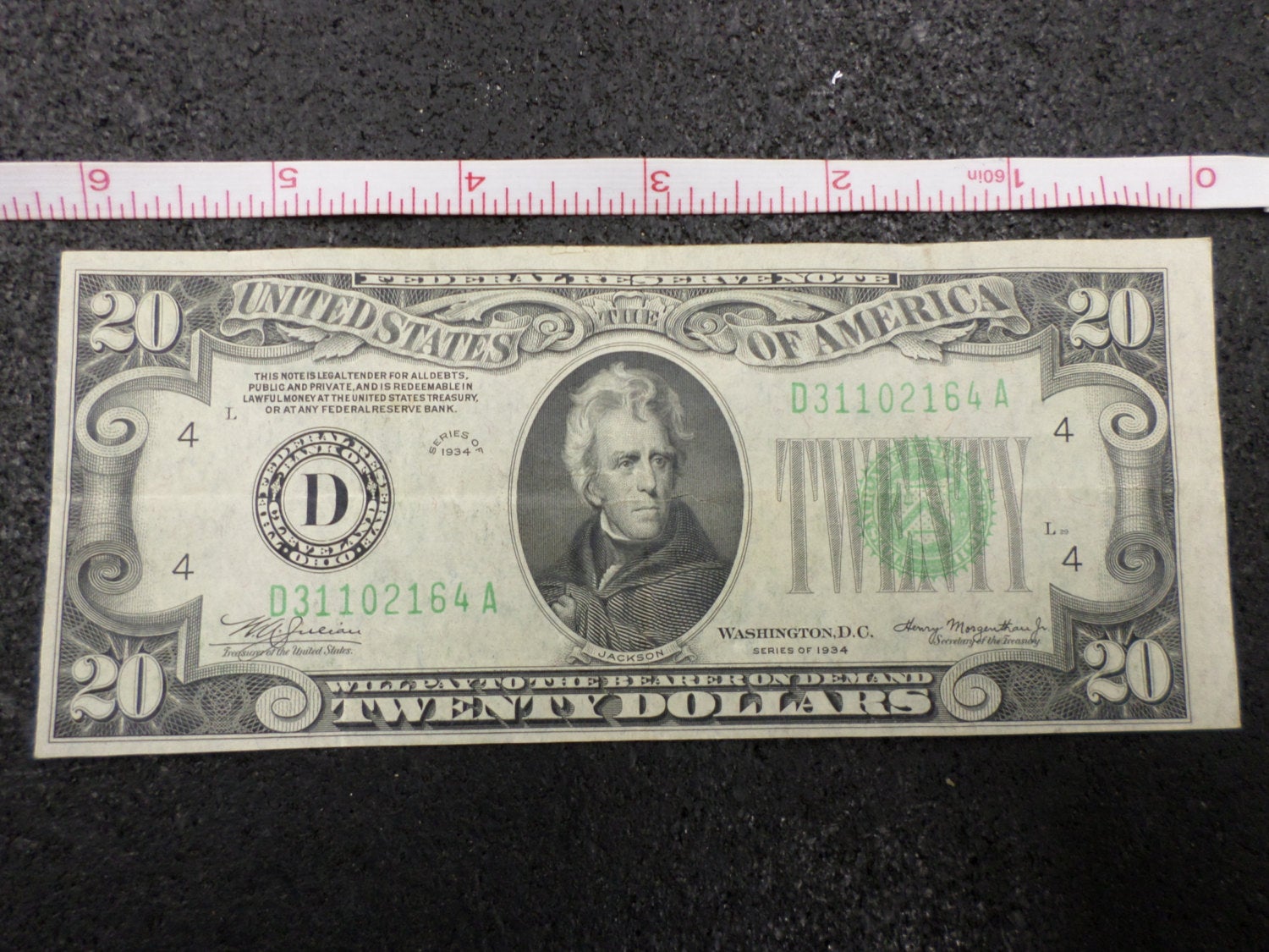 1934 20 dollar bill value no series noted